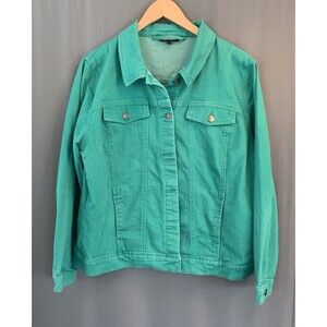 Ulla Popken Denim Jean Jacket Plus Sz 14 Teal Emerald Jade Green Classic Stretch